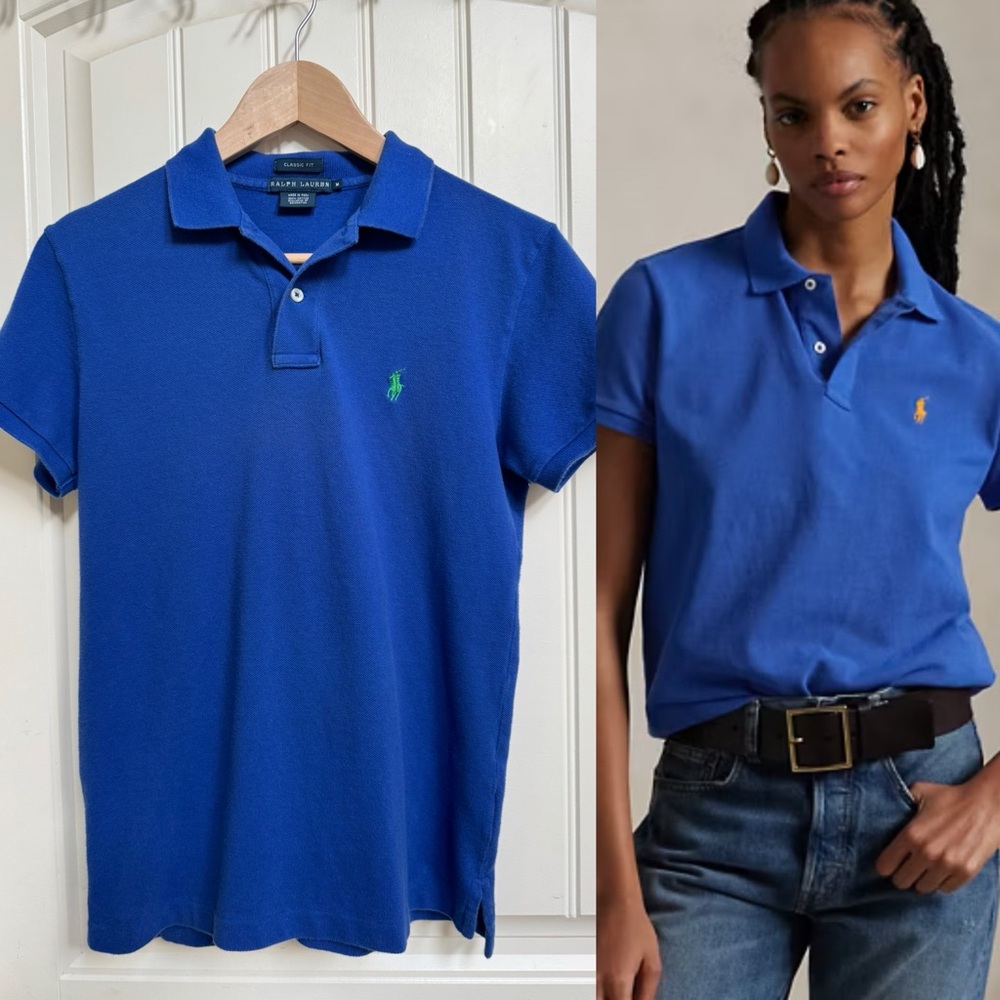 Ralph Lauren Iconic Classic Fit Mesh Polo Shirt in Royal Blue with Green Pony. M